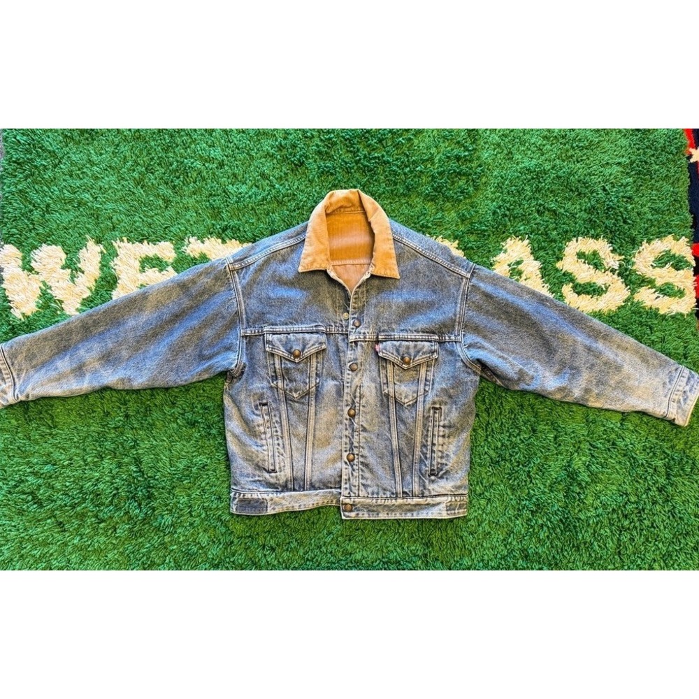 Vintage Levis Reversable Jacket Coat Cropped Denim & Camel Tan Corderoy Large